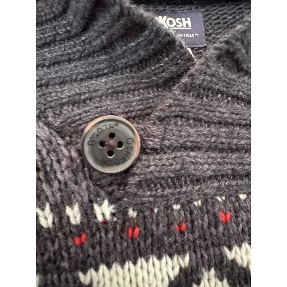 Oshkosh Fair Isle Chunky Knit Shawl Collar Sweater Youth Size 6 Gray